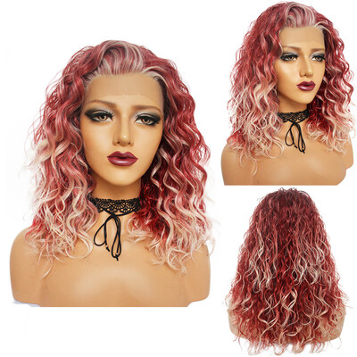 

〖Follure〗Sexy Curly Wave Wavy Mix Pink Colors Wigs Women Short Lace Front Synthetic Wig