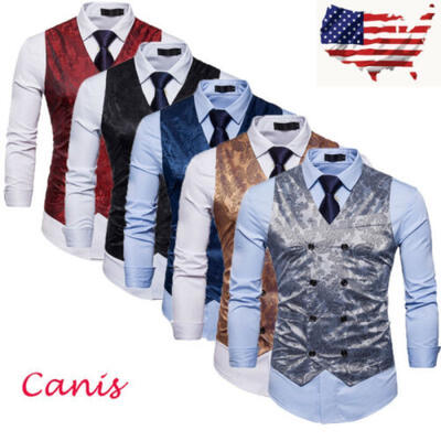 

US Mens Waistcoat Suit Vest Formal Casual Coat Double Breasted Jackets Outwear