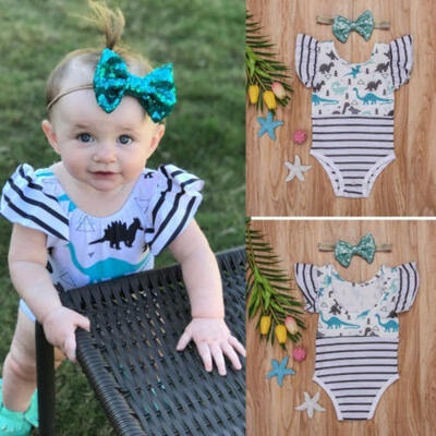 

Toddler Kids Baby Girl White Dinosaur Plaid Romper Jumpsuit Outfits Summer 0-18M