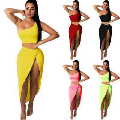 

USA Womens 2 Piece Bodycon Two Piece Crop Top&Skirt Set Bandage Dress Party