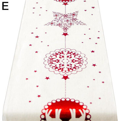 

Christmas Table Runner Reindeer Snowflake Linen Decor Party Glitter Tablecloth
