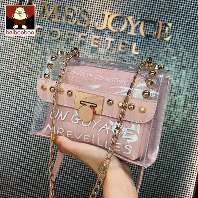 

Summer transparent small bag women 2019 new jelly chain small square bag ins shoulder Messenger bag tide