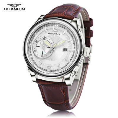 

GUANQIN GS19027 Men Quartz Watch Working Sub-dial Date Luminous Genuine Leather Band Wristwatch