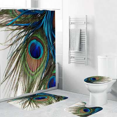 

〖Follure〗4PCS Non Slip Toilet Polyester Cover Mat Set Bathroom Shower Curtain