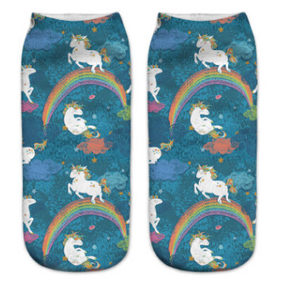 

Unicorn Print 3D Cotton Short Socks Boat Casual Cartoons Socks Kawaii Ankle Female Cute Art Women Sock Girl Gifts