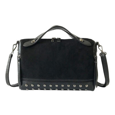 

Vintage Nubuck Leather Rivet Larger Messenger Bag Women Shoulder Handbag