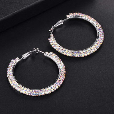 

Double Row Rhinestone Circle Hoop Earrings For Women Fashion Jewelry Bijoux Accessory Birthday Brincos Gifts
