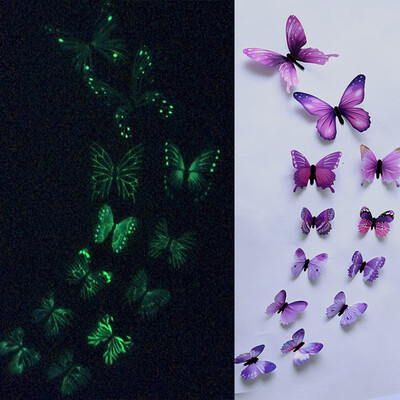 

Gobestart 12pcs Luminous Butterfly Design Decal Art Wall Stickers Room Magnetic Decor BU