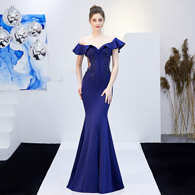 

Sexy Off The Shoulder Mermaid Evening Dress Elegant Long Slim Applique Women Bride Toasting Dress