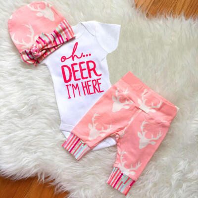 

Newborn Baby Girls Top RompersFloral Pants Leggings Cap 3pcs Outfits Set