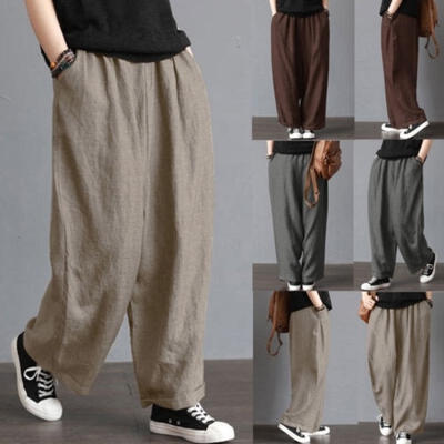 

New Fashion Men Casual Bloomers Loose Wide Leg Trousers Pants Jeans Linen Plus Size Clothes 3 Colors