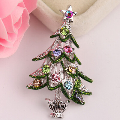 

1Pc New Christmas Tree Crystal Brooches Pins Christmas Fashion Woman Jewelry Gift