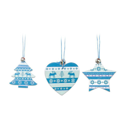 

〖Follure〗3PCS Nordic Style Wooden Blue white Christmas Drawing Pendant Home Decoration