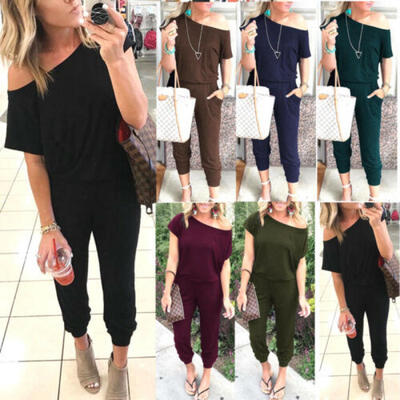 

UK Womens One Shoulder Ripped Jumpsuit Ladies Evening Party Playsuit Size 6 - 18