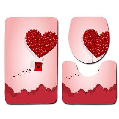 

〖Follure〗3PCS Valentines Day Pattern Non Slip Toilet Seat Cover Rug Bathroom Set Decor