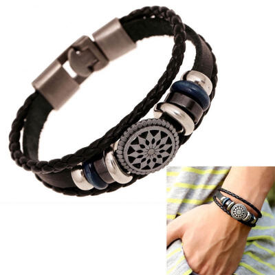 

2018 Fashion Retro Multilayer Leather Wristband Bracelet Cuff Bangle Men Women Unisex Punk Cuff Bangle