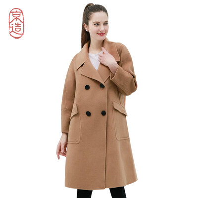 

JZAO Womens pure wool in the long section of the shape of woolen coat woolen coat female double-faced woolen coat womens coat camel M 16586A