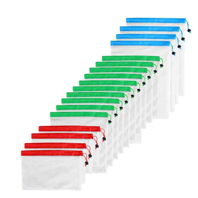 

121518Pcs Reusable Drawstring Net Mesh Storage Bag Vegetable Fruit Organizer