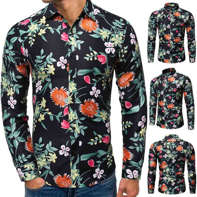 

Toponeto Mens Autumn Winter Casual Turn-down Collar Long Sleeve Printing Shirt