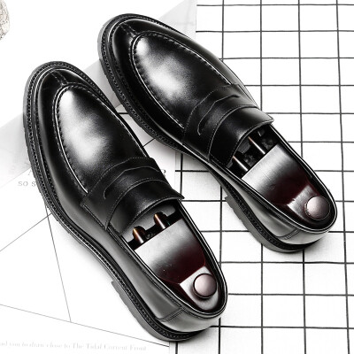 

Tide shoes mens shoes England retro thick bottom one foot set foot round head black male business casual shoes men 9715-D