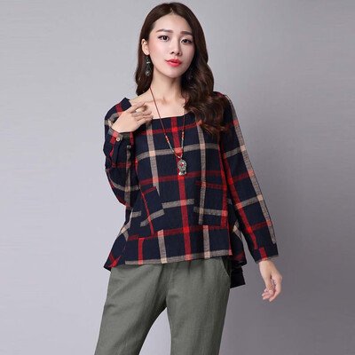 

Tailored Women Autumn Long Sleeve Plaid Check Tops Casual Check Loose Blouse Shirts