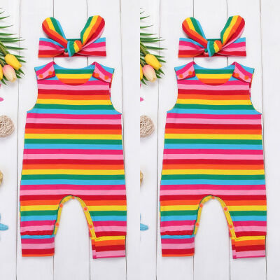 

Cute Newborn Baby Girls Rainbow Stripe Romper Jumpsuit Bodysuit Clothes Outfits