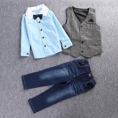 

1Set Kids Toddler Boy Handsome T-shirtVestDenim Trousers Pants Clothes Outfits