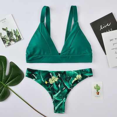 

Roseonmyhand Women Sexy Leaves Print Bikini Push-Up Pad Swimwear Bathing Beachwear Set