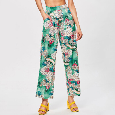 

Womens Ladies Printing Floral Trousers Long Pants Baggy Wide Leg Pants