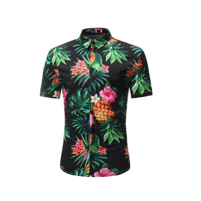 

Fashion Summer Flower Print Slim Mens Short Sleeve Shirt Casual Male Beach Shirt