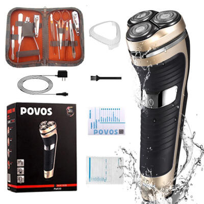 

POVOS Rechargeable Electric Shaver Triple Floating Blade Head Washable Shaving Razor Mens Beard Trimmer Machine