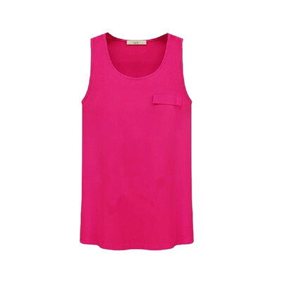 

New Fashion Women Tank Top Candy Color Round Neck Sleeveless Pocket Shirt Blouse Tops Royal Blue