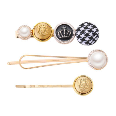 

3pcsset Korean Girls Crown Pearls Button Bobby Pins Women Styling Hairpins