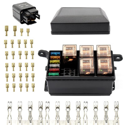 

12-Slot Relay Box 6 Relays Slots 6 ATCATO Standard Fuses Holder Block with 6Pcs Relays 6Pcs Fuses Universal for Automotive