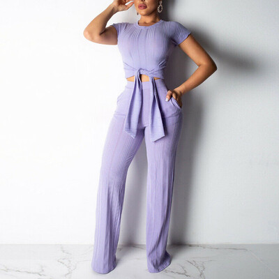 

Women 2 Piece Outfits Short Sleeve Crop Top Pants Set Casual Jumpsuit Rompers