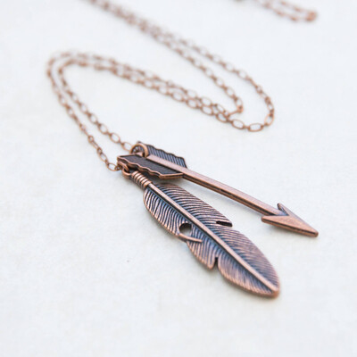 

European&American fashion necklace new wild feather arrow retro alloy pendant necklace