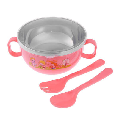 

3pcs Cartoon Tableware Set Baby Kid 300ml Feeding Bowl WCoverSpoonFork