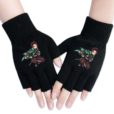 

lunanana Anime Demon Slayer Kimetsu no Yaiba Gloves Japanese Anime Cosplay Gloves Half Finger Gloves