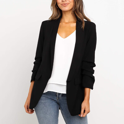 

Womens Long Sleeve Solid Coat Lapel Collar Casual Blazer Slim Fit Work Cardigan
