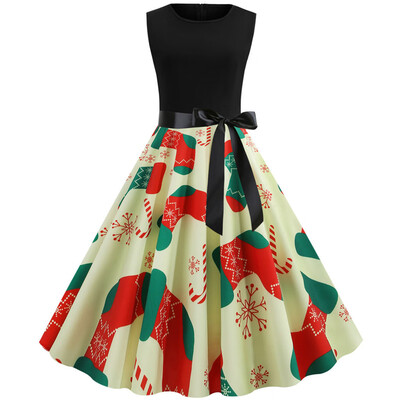 

Tailored Women Vintage Sleeveless Christmas 1950s Housewife Evening Party Prom Dress