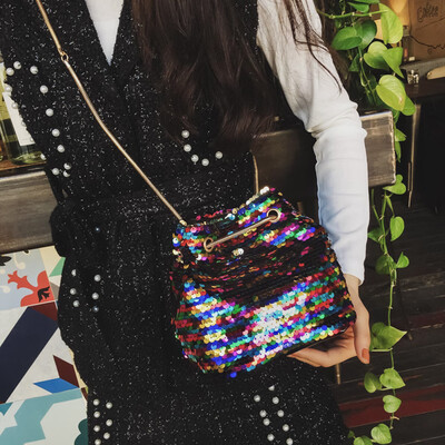 

Tailored Women Girl Fashion Shoulder Bag Female Bling Sequins Bucket Bag