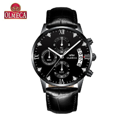 

OLMECA 0878M Men Quartz Watch Stainless Steel Band Fashion Multifunction Wristwatch 3ATM Luminous Display Chronograph Calendar Dat