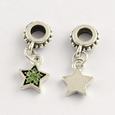 

Alloy Rhinestone European Dangle Beads Star Antique Silver Peridot 24mm Hole 4mm