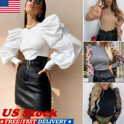 

Women Sheer Tee Puff Sleeve Blouse Club Casual T-shirts Mesh Tops Holiday Blouse