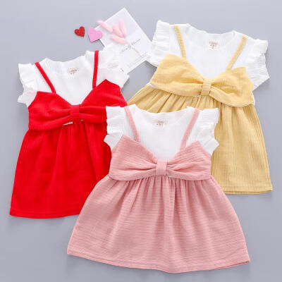 

Toddler Kids Baby Girls Ruffle Bow Dress Casual Sundres