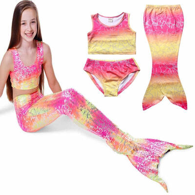 

Girls Kids Mermaid Tail Swimmable Bikini Set Swimwear Swimsuit Swimming Costume
