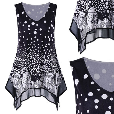 

Nomeni Fashion Womens Dot Print Asymmetrical Vest Tank V-Neck Sleeveless Casual Tops