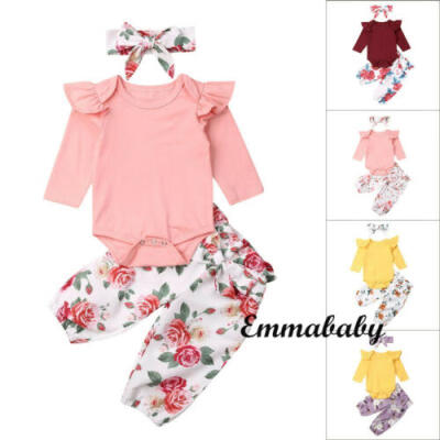 

3PCS Newborn Infant Baby Girl Romper Jumpsuit Bodysuit Headband Clothes Outfits