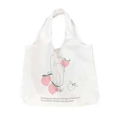 

Women&39S Fashion Canvas Fruit Illustration Shoulder Bag Tote Bag Large Capacity Shopping Bags Female Bags