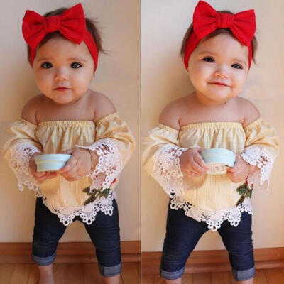 

Kids Baby Girl Off Shoulder Tops SkirtLong Pants Leggings 2Pcs Clothes Outfits